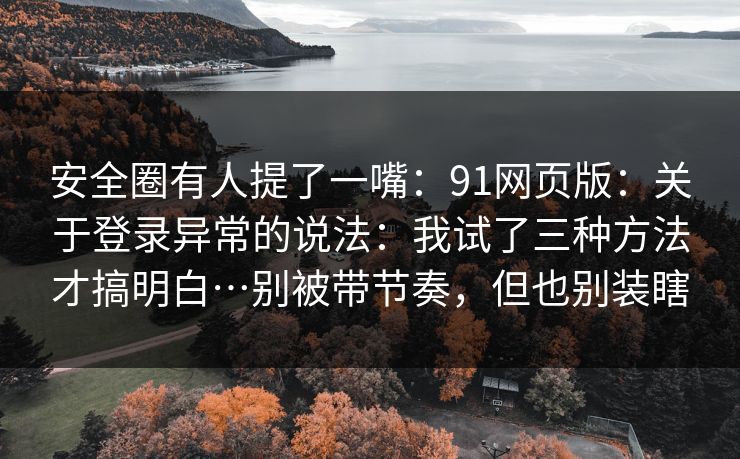 安全圈有人提了一嘴：91网页版：关于登录异常的说法：我试了三种方法才搞明白…别被带节奏，但也别装瞎